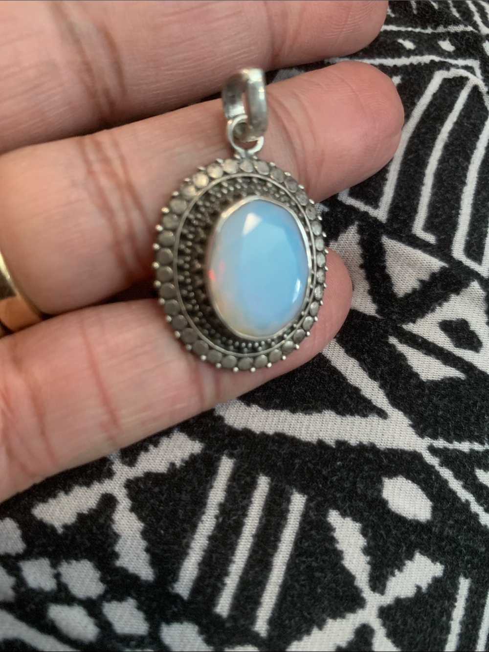 Vintage Sterling Silver Milky Opal Pendant - Picture 2 of 5